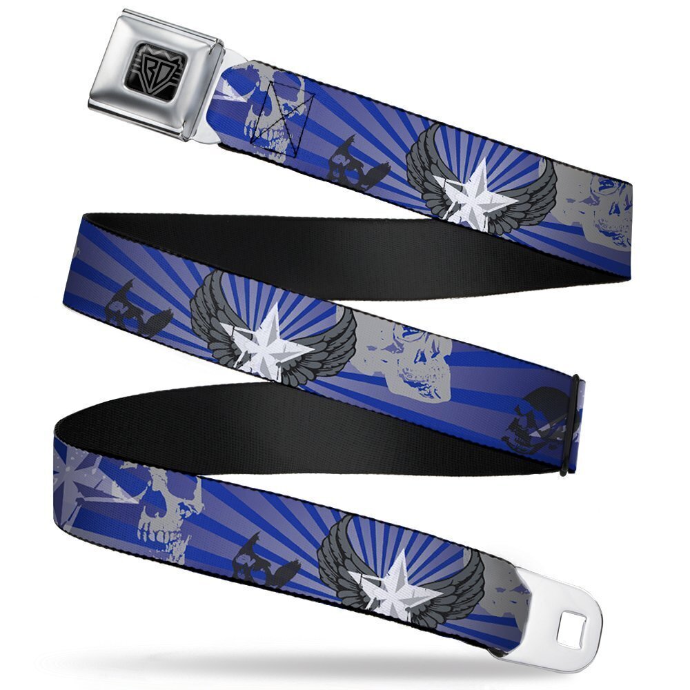 8053 Seatbelt Belt Die Hard Skulls & Stars1 Blue/Grays 1.0" Wide